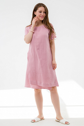 Летнее  многослойное платье из хлопка розовое 